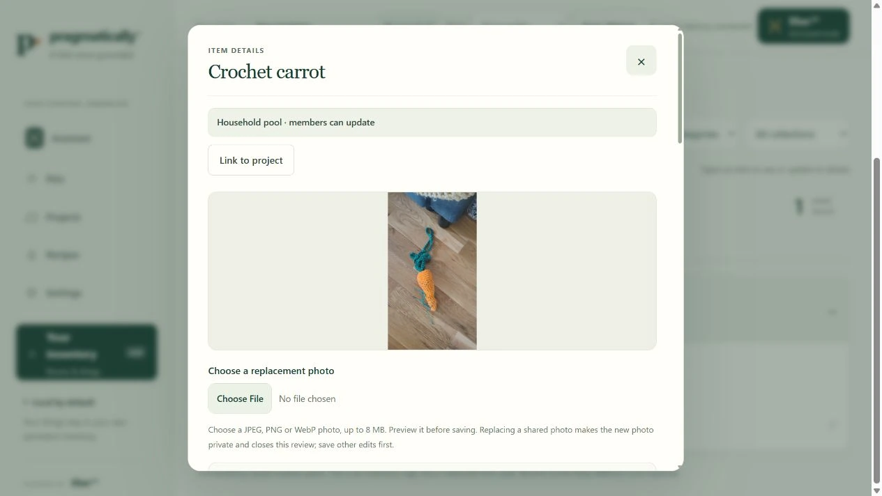 Pragmatically fictional demo: a photo attached to an item.