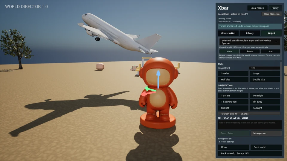 World Director Object panel with size and orientation controls